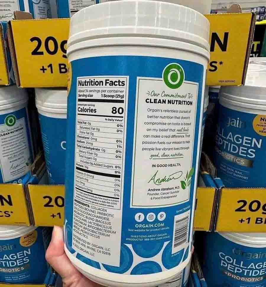 Bột Orgain Collagen Peptides Probiotics