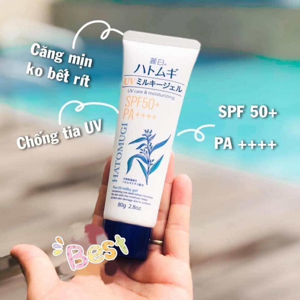 Kem chống nắng Hatomugi SPF 50+ PA+++ với 80g. 