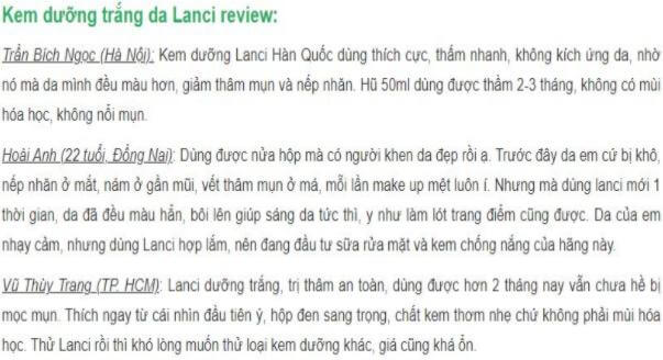 REVIEW kem dưỡng trắng da ngày và đêm Lanci Whitening Cream