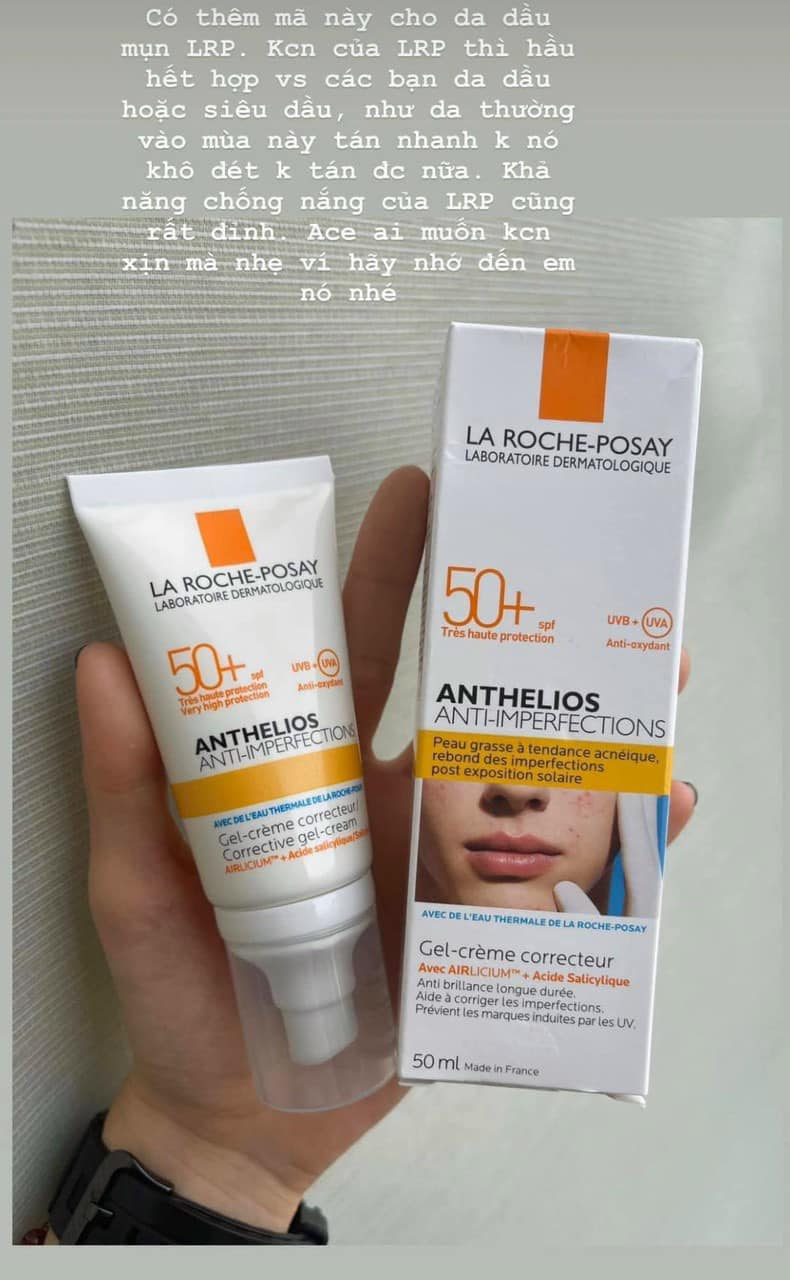 Review kem chống nắng dành cho da bóng dầu dễ nổi mụn La Roche-Posay