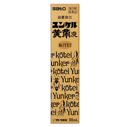 Yunker Kotei: với công thức kết hợp giữa sữa ong chúa, nhân sâm, đông trùng hạ thảo cùng các loại vitamin (B2, B6, E,...) Sato Yunker Kotei L
