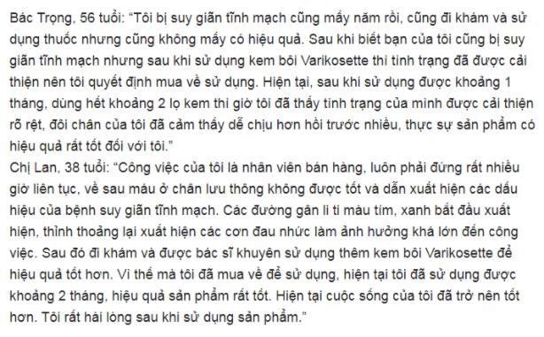 REVIEW kem trị suy giãn tĩnh mạch Varikosette của Nga