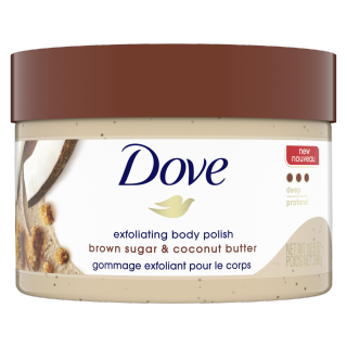 tẩy da chết dove Scrub Brown Sugar & Coconut Butter: sữa dừa và đường đen.