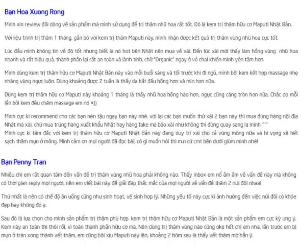 REVIEW kem trị thâm vùng kín Maputi