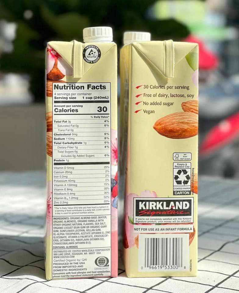 sữa hạnh nhân không đường almond kirkland